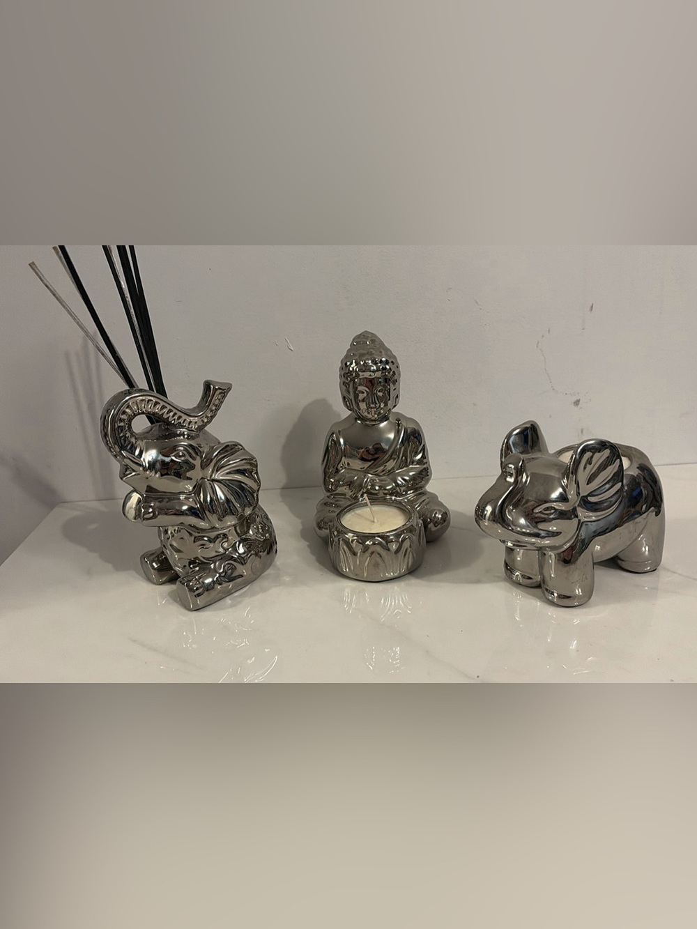 Silver Buddha Candle Diffuser Set - Decorative Home Accent
